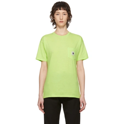 Carhartt Logo Patch Chest Pocket T-shirt In Lime / Ash