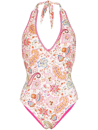 Etro Halterneck Paisley-print Swimsuit In Pink