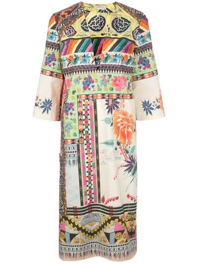 Etro Side-slit Floral-print Cotton Midi Dress In Multicolour