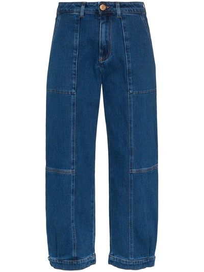 See By Chloé Button-cuff Panelled High-rise Jeans In Blue