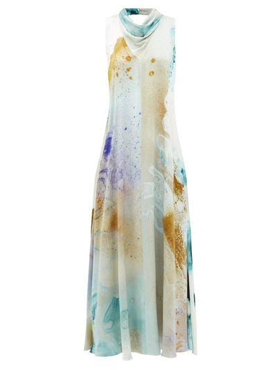 Roksanda Leesha Watercolour-print Silk-charmeuse Maxi Dress In Gold+explosion+print