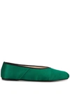 The Row Ballet Square-toe Satin Flats In Green