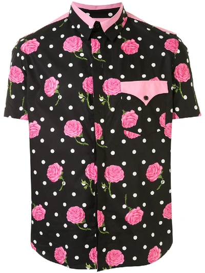 Paco Rabanne Rose And Polka Dot-print Cotton Shirt In Black Roses