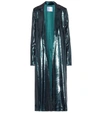 Galvan Liquid Teal Longline Lamé Coat In Turquoise