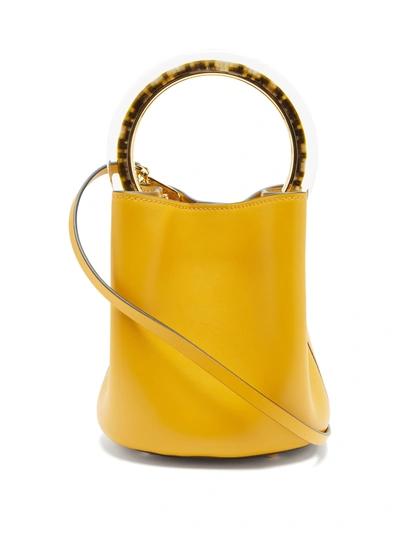 Marni Pannier Small Mustard Leather Bucket Bag In Yellow
