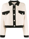 Sandro Cher Cropped Topstitching Cardigan In Nude