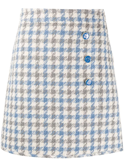 Sandro Calia Houndstooth Cotton-blend Tweed Mini Skirt In Blue Sky