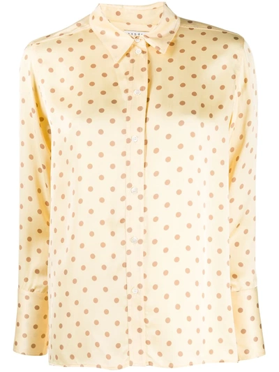 Sandro Peany Polka Dot Satin Button Front Shirt In Yellow