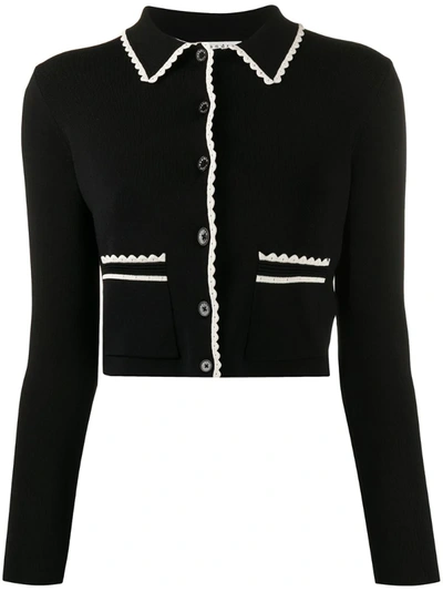 Sandro Leanna Cropped Scalloped-trim Cardigan In Black