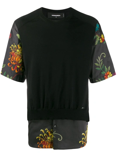 Dsquared2 Floral Sleeve T-shirt In Black