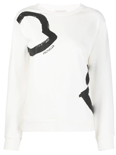 Moncler Open Logo Graphic Cotton Blend Sweatshirt In White