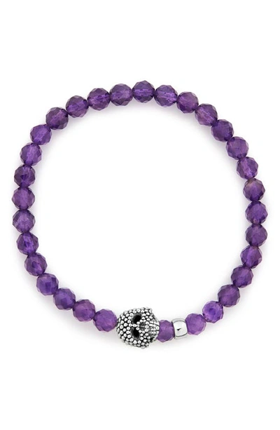 Lagos Signature Caviar Skull Stone Stretch Bracelet In Amethyst