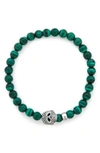 Lagos Signature Caviar Skull Stone Stretch Bracelet In Malachite