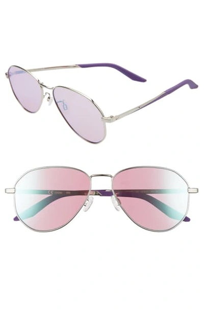 Nike Ascendant 57mm Mirrored Aviator Sunglasses In Silver/ Purple/ Dichro Mirr