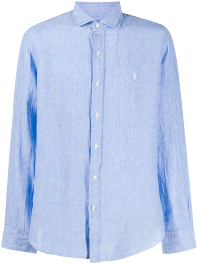 Ralph Lauren Linen Long Sleeved Shirt In Blue