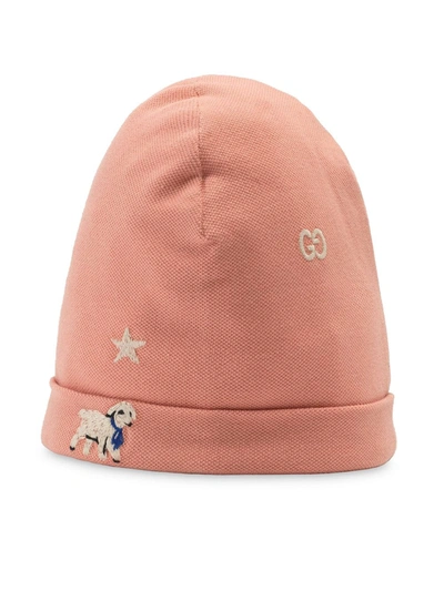 Gucci Embroidered Baby Hat In Pink
