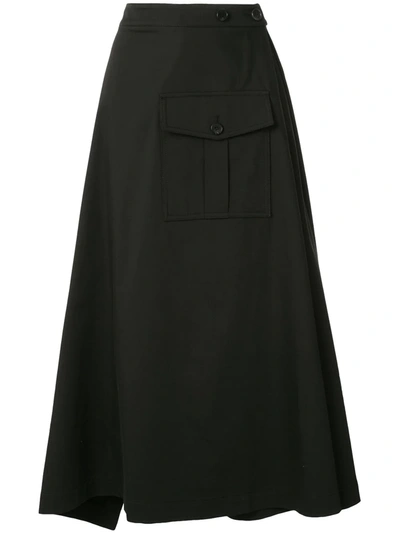 Goen J Asymmetric Flared Midi Skirt In Black