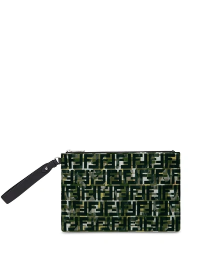 Fendi Camouflage Ff Print Pouch In Green