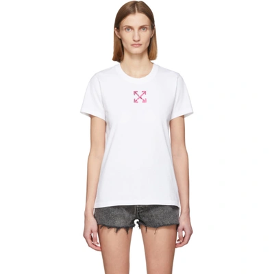 Off-white Painted Arrow Casual Tee In White,fuchsia