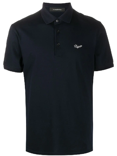 Ermenegildo Zegna Logo-embroidered Polo Shirt In Navy Blue