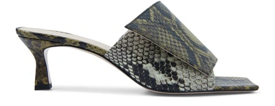Wandler Isa Leather Sandals In Olive Python Mix