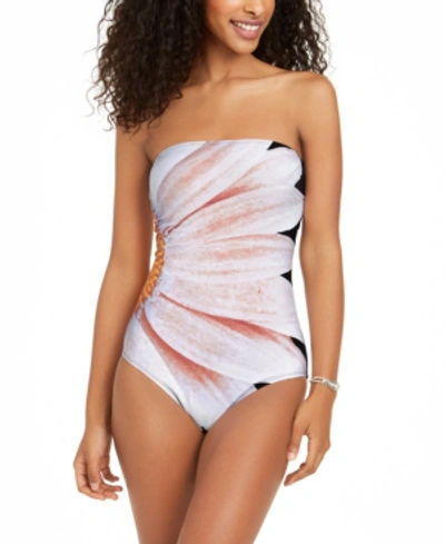 Calvin Klein Printed Strapless Tummy-control One-piece Swimsuit Women's Swimsuit In Thistle Gerber Daisy