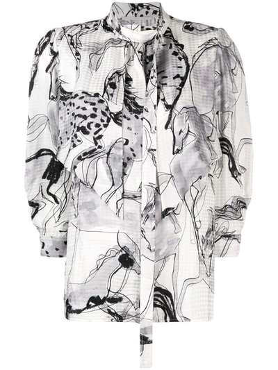 Stella Mccartney Grey Horse Print Blouse In Multicolor