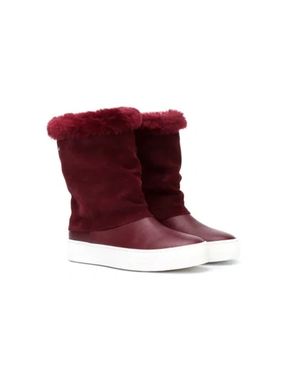 Cesare Paciotti Kids' Shearling Trim Mid-calf Boots In Red