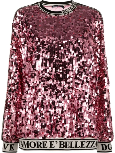 Dolce & Gabbana Sequin-embroidered Sweatshirt In Pink