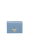 Prada Logo Plaque Small Wallet In Blue