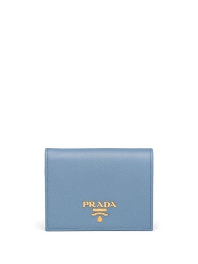 Prada Logo Plaque Small Wallet In Blue