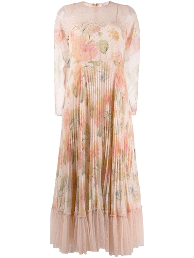 Red Valentino Floral-print Long Dress In Pink