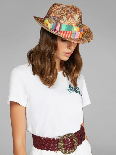 Etro Paisley Print Panama Hat In Multicolor