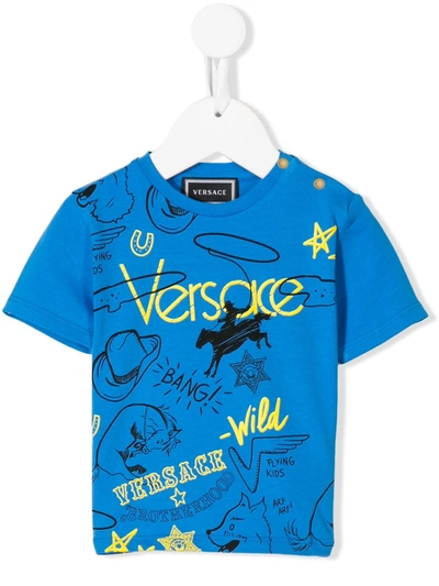 Young Versace Babies' Cowboy Logo Print T-shirt In Blue
