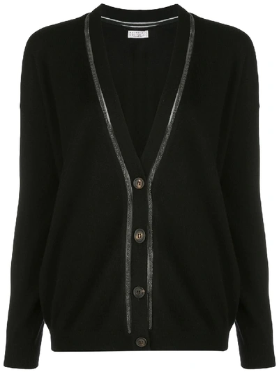 Brunello Cucinelli Contrast Trim Cashmere Cardigan In Black