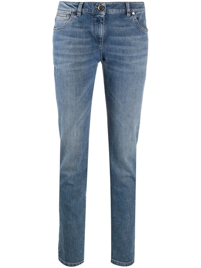 Brunello Cucinelli Cropped Distressed Mid-rise Slim-leg Jeans In Blue