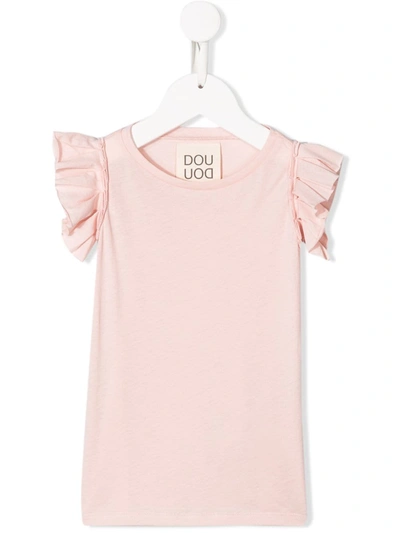 Douuod Kids' Ruffled Cap Sleeve T-shirt In Pink