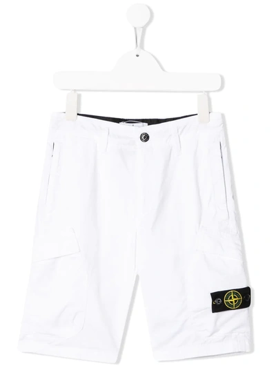 Stone Island Junior Teen Logo-patch Track Short In White