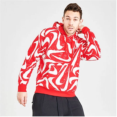 Nike Club Essentials All Over Logo Print Hoodie Red |