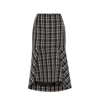 Balenciaga Wool Checked Godet Skirt In Grey