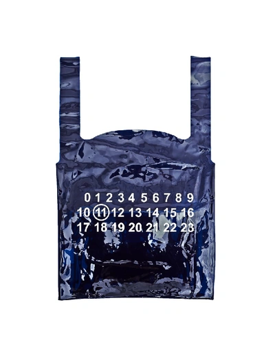 Maison Margiela Dark Blue Pvc 11 Logo Printed Bag In Navy Blue