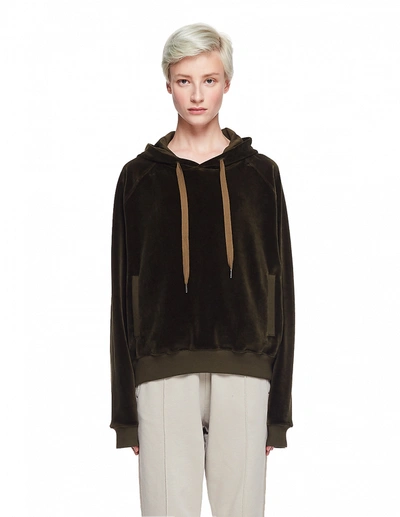 Haider Ackermann Khaki Velvet Embroidered Hoodie