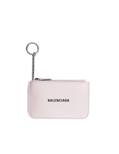 Balenciaga Pink Leather Logo Wallet In White