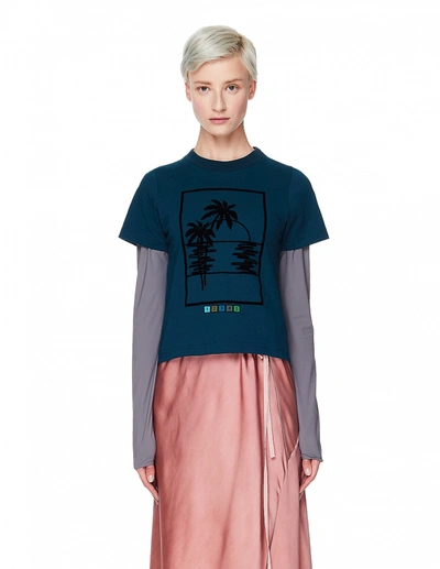 Maisie Wilen Blue Cotton Printed T-shirt