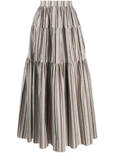 Brunello Cucinelli Sequin-embellished Striped Cotton-poplin Maxi Skirt In Brown