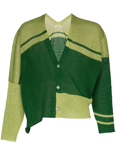 Sulvam Asymmetric Striped Cotton Cardigan In Green