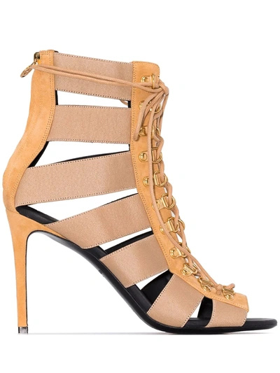 Balmain Brown Lindsay 70 Suede And Canvas Sandals In Neutrals