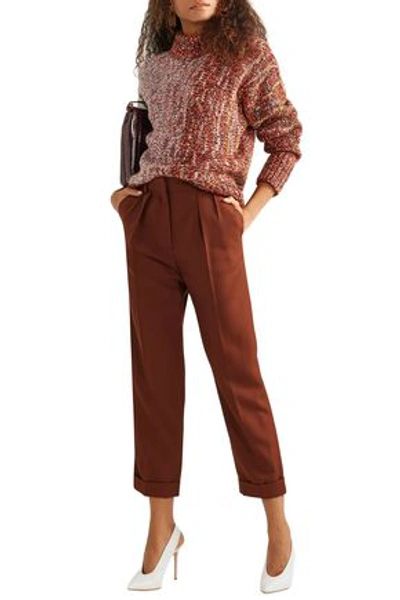 Victoria Beckham Cropped Pleated Grain De Poudre Wool Tapered Pants In Brown