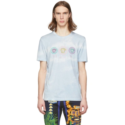 Versace Logo-embroidered Cotton-jersey T-shirt In Blue