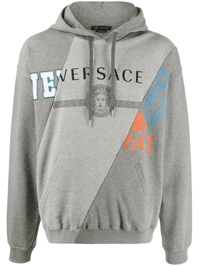 Versace Logo-print Cotton-jersey Hoody In Grey